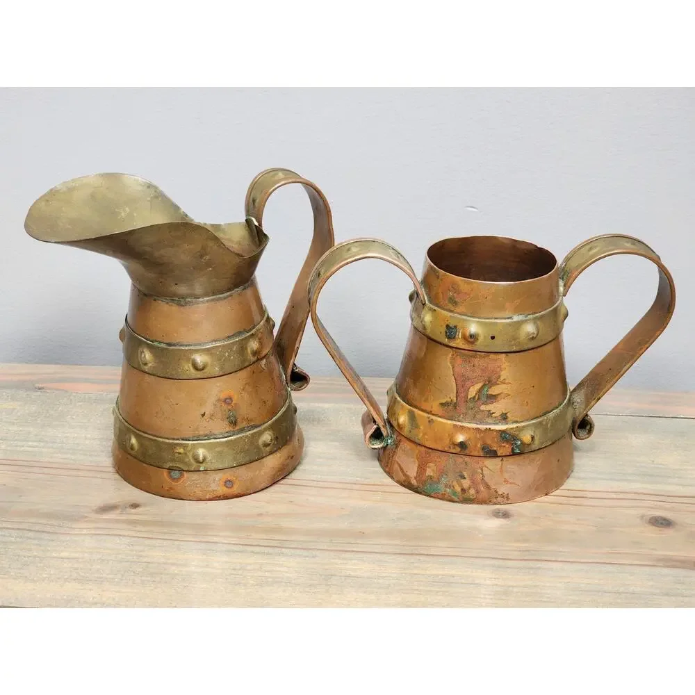 Tea Set Sugar And Creamer Pot R Martinez Copper & Brass Construction Mexico
